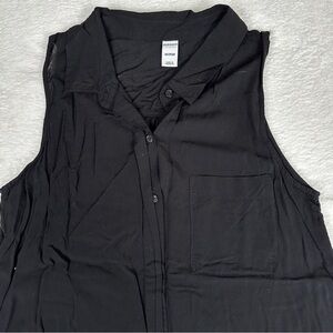 Old Navy Sleeveless Black Button Up Sheer Top Vest